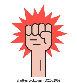 revolution protest with outline hand. concept of communism, socialism, radical, patriotic, solidarity, uprising. isolated on white background. flat style trend modern logo design vector illustration