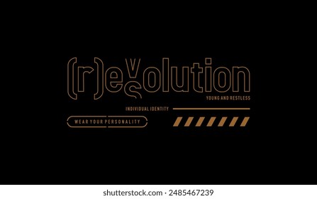 Revolución, resolución, identidad, tipografía abstracta y eslogan de diseño moderno. Ilustración vectorial gráfica para imprimir camiseta, ropa, fondo, póster, Anuncio, postal y/o redes sociales 