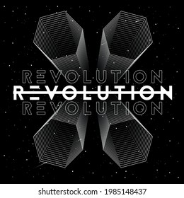 Revolutionsslogan mit geometrischer Form, Vektordesign für T und Poster