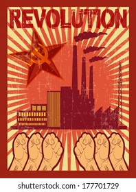 REVOLUTION, WORKER RIGHTS illustration poster