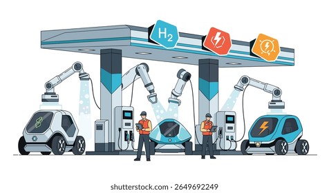 Estações de carregamento automatizadas revolucionárias que alimentam o futuro dos veículos elétricos e a hidrogênio com sistemas robóticos avançados para melhorar a eficiência e a sustentabilidade