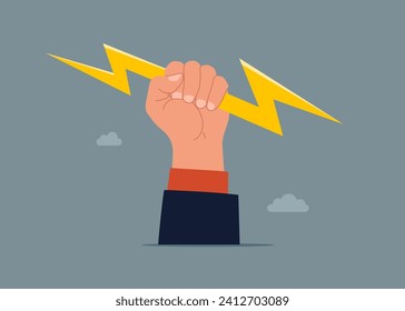 Revolutionary fist. Lightning holding in hand. Flat vector illustration