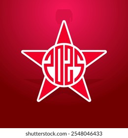 Estrela Revolucionária: 2025 Design de Monograma Moderno no Fundo Gradiente Vermelho. Dynamic Star Emblem: Sleek Geometric Typography Meets Contemporary Branding (Emblema Dinâmico De Estrela: Tipografia Geométrica Elegante Atende Marca Contemporânea).