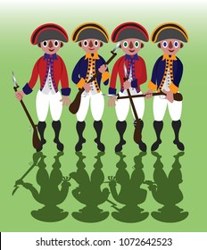 Revolutionary War Soldiers Stand In A Line