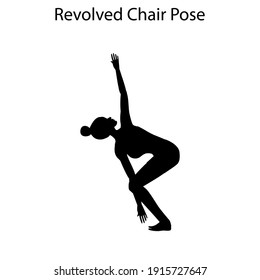 Revolved Chair Pose Yoga Workout Silhouette on the white background. Vector illustration