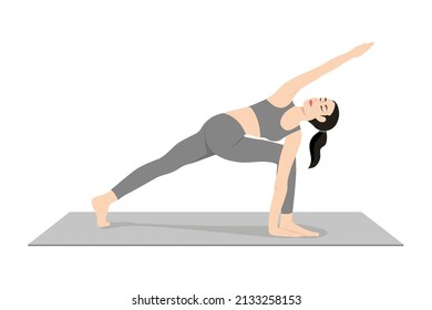 Revolved Eight Point Crescent Moon Pose. Beautiful girl practice Parivrtta Ashta Chandrasana, Parivrtta Parsvakonasana. Young attractive woman practicing yoga exercise. working out, black wearing