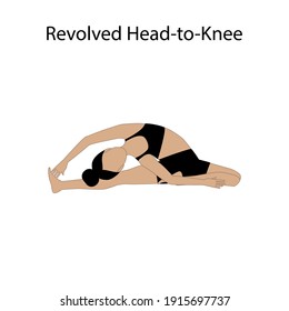Revuelto entrenamiento de yoga de cabeza a rodilla Pose sobre el fondo blanco. Ilustración del vector