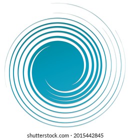 Revolved whirlpool, whirlwind design element. Radial shape with rotation, gyre effect. Curvy burst lines