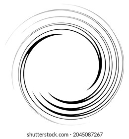 Revolved , whirlwind design element. Radial shape with rotation, gyre effect. Curvy burst lines