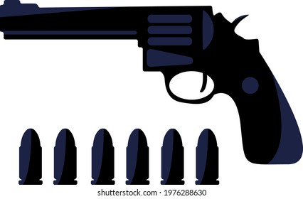 Revolver with ammunition in vector silhouette
