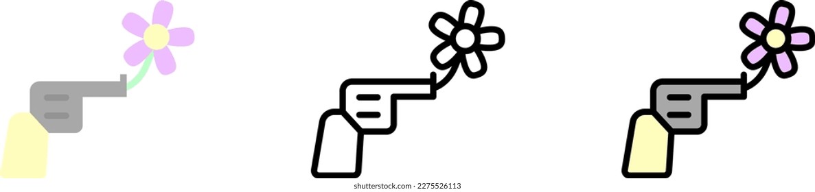 Revolver, icono del vector de flores en diferentes estilos. Línea, color, contorno relleno