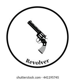 Revolver gun icon. Thin circle design. Vector illustration.