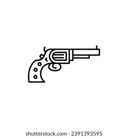 Icono lineal del vector del arma giratoria.