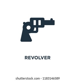 Revolver icon. Black filled vector illustration. Revolver symbol on white background. Can be used in web and mobile.