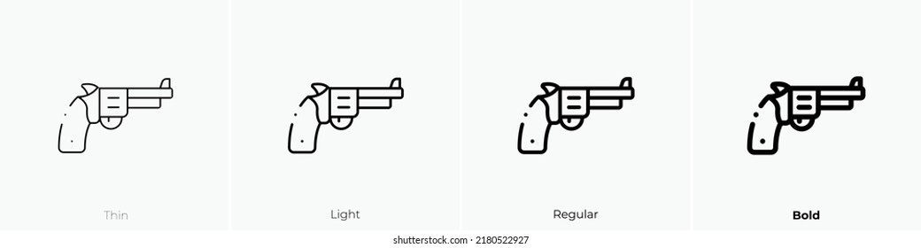 icono de revólver. Diseño delgado, ligero y audaz aislado en un fondo blanco