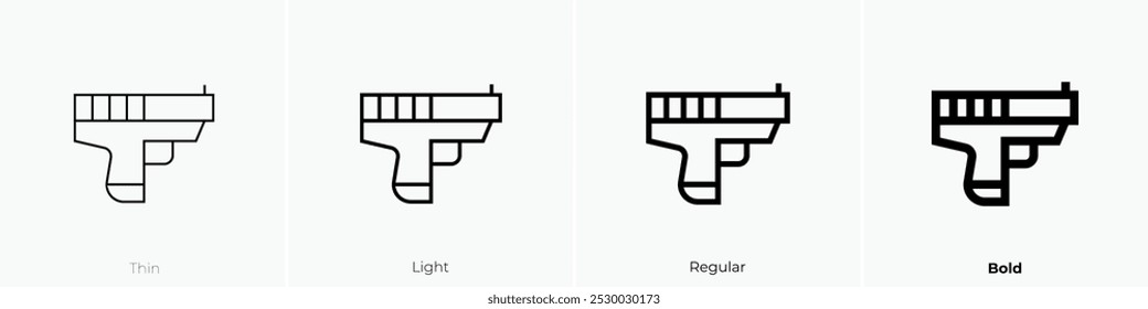 ícone revolver. Design fino, leve, regular e negrito, isolado no fundo branco