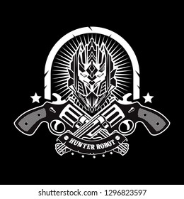 revolver logo design with robot face icon