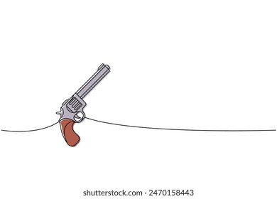Revolver one line colored continuous drawing. Various modern weapons continuous one line illustration. Vector linear illustration