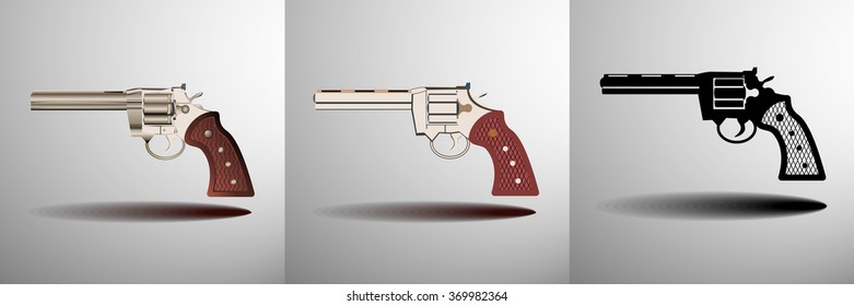 Revolver set: realistic, flat, black