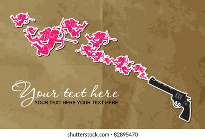 The revolver shoots cupids. Abstract vector illustration. Place for your text.