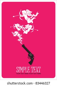 The revolver shoots cupids. Abstract vector illustration. Place for your text.