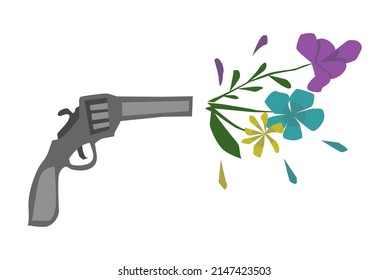The revolver shoots multicolored flowers, flowers are better than bullets
