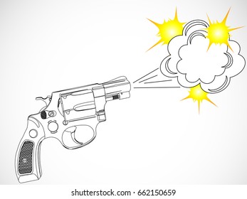 Revolver and speech bubble