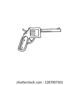 revolver vector doodle sketch isolated on white background