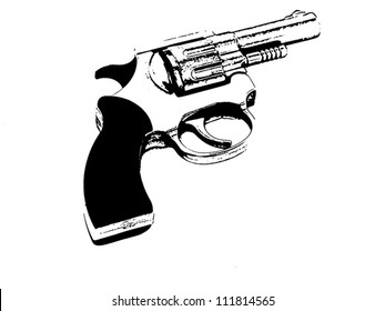 Revolver vector gun, black isolated on white background - vector illustration image