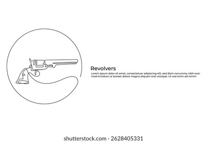 Dibujo continuo de una línea de la Ilustración vectorial del revólver, dibujo continuo del arte de la línea de la pistola. Una línea dibujando la mano sosteniendo la pistola. Ilustración vectorial