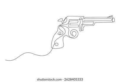 Dibujo continuo de una línea de la Ilustración vectorial del revólver, dibujo continuo del arte de la línea de la pistola. Una línea dibujando la mano sosteniendo la pistola. Ilustración vectorial