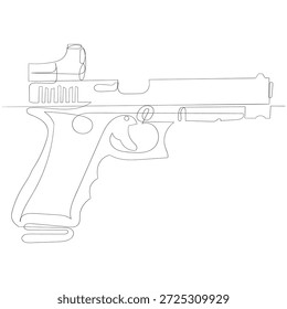 Dibujo continuo de una línea Dibujo continuo de una línea de Ilustración vectorial de revólver. Una línea dibujando la mano sosteniendo la pistola. Ilustración vectorial
