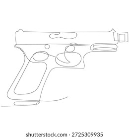 Dibujo continuo de una línea Dibujo continuo de una línea de Ilustración vectorial de revólver. Una línea dibujando la mano sosteniendo la pistola. Ilustración vectorial