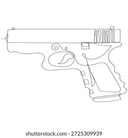 Dibujo continuo de una línea Dibujo continuo de una línea de Ilustración vectorial de revólver. Una línea dibujando la mano sosteniendo la pistola. Ilustración vectorial