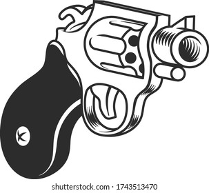 Revolver. Vector Illustration, isoliert Schusswaffe. Linienzeichnung in Tinte