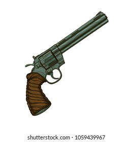 Revolver. Vector illustration isolated on white background for tattoos, printing on T-shirts and other items.