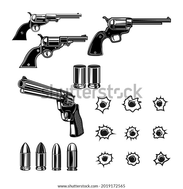 Revolvers Bullets Bullet Holes Design Element Stock Vector (Royalty ...