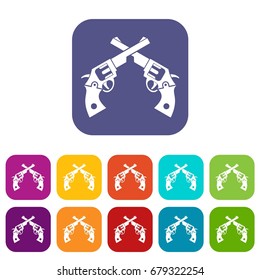 Revolvers icons set vector illustration in flat style In colors red, blue, green and other