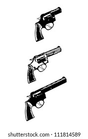 Revolvers vector guns, black isolated on white background - vector illustration image