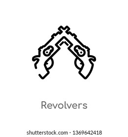 revolvers vector line icon. Simple element illustration. revolvers outline icon from weapons concept. Can be used for web and mobile