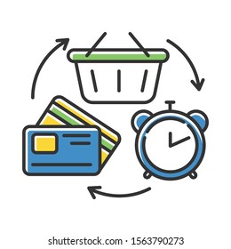 Revolving credit color icon. Consumer lines of credit. Buying goods with borrowed money. Commerce, retail. Marketing industry. Banking business. Budget, economy. Isolated vector illustration