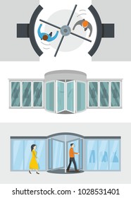 Revolving door banner concept set. Flat illustration of 3 revolving door vector banner horizontal concepts for web