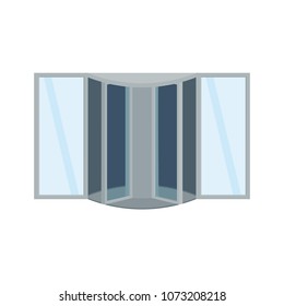 Revolving door, entrance to shopping Mall, airport, hotel, office building. Flat vector illustration in cartoon style.