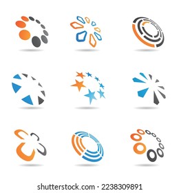 Revolving Dots, Circles, Stars and Various Other Abstract Shapes in Perspective isolated on a White Background