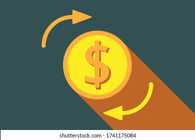 Revolving financial vector illustration There are silver coins as an image element. Green background