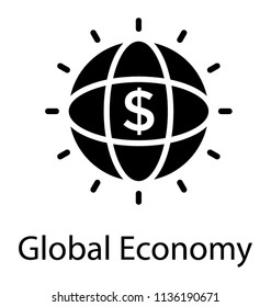 Revolving globe with some rays and dollar in the middle displaying ico for global economy 
