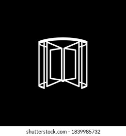 Revolving turning door icon on black background. Stock vector