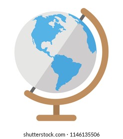 A revolving world map in a circle on a stand depicting globe 