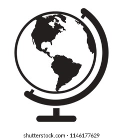 A revolving world map in a circle on a stand depicting globe 