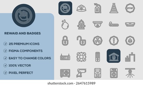Rewaid and Badges Icons set. Vector illustration in modern thin line style of business related icons: teamwork, documents, devices, and more. Pictograms and infographics for mobile apps.